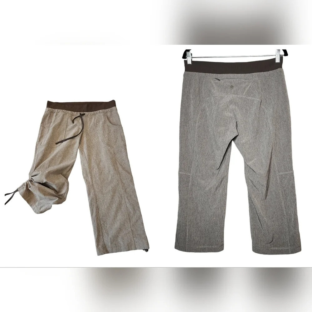 Athleta wideleg cropped stretch drawstring waist pants. green grey. Size 6.